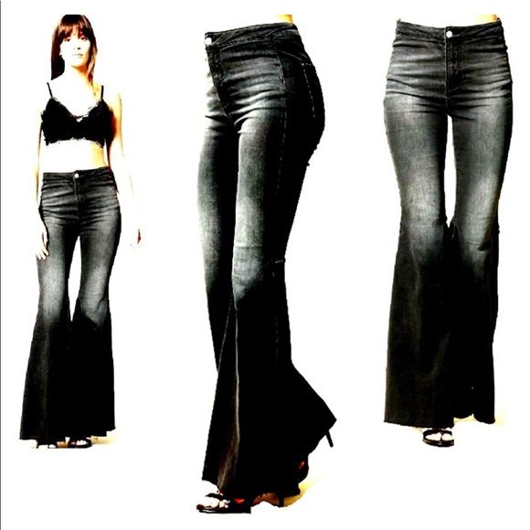 Cistoy Denim - 70s Trendy Flared Bell Bottom Black Jeans